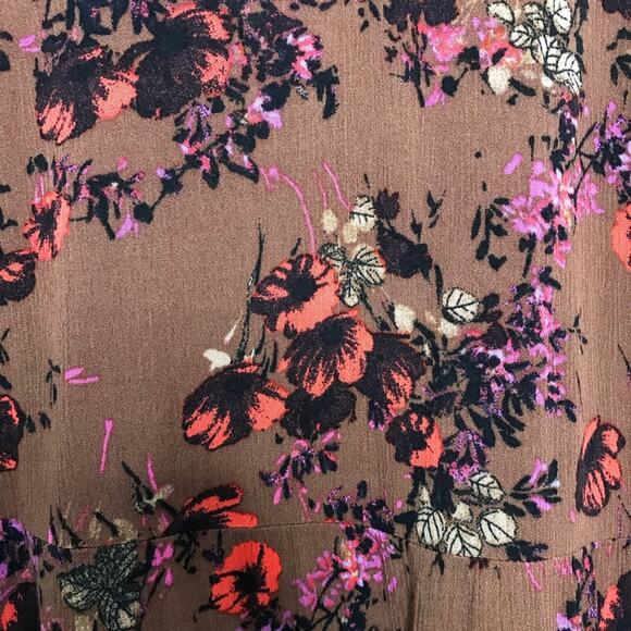 Mossimo Floral Tiered Tank Top Brown Blouse Choker Cutout Fairy Preppy Size S - Picture 7 of 9